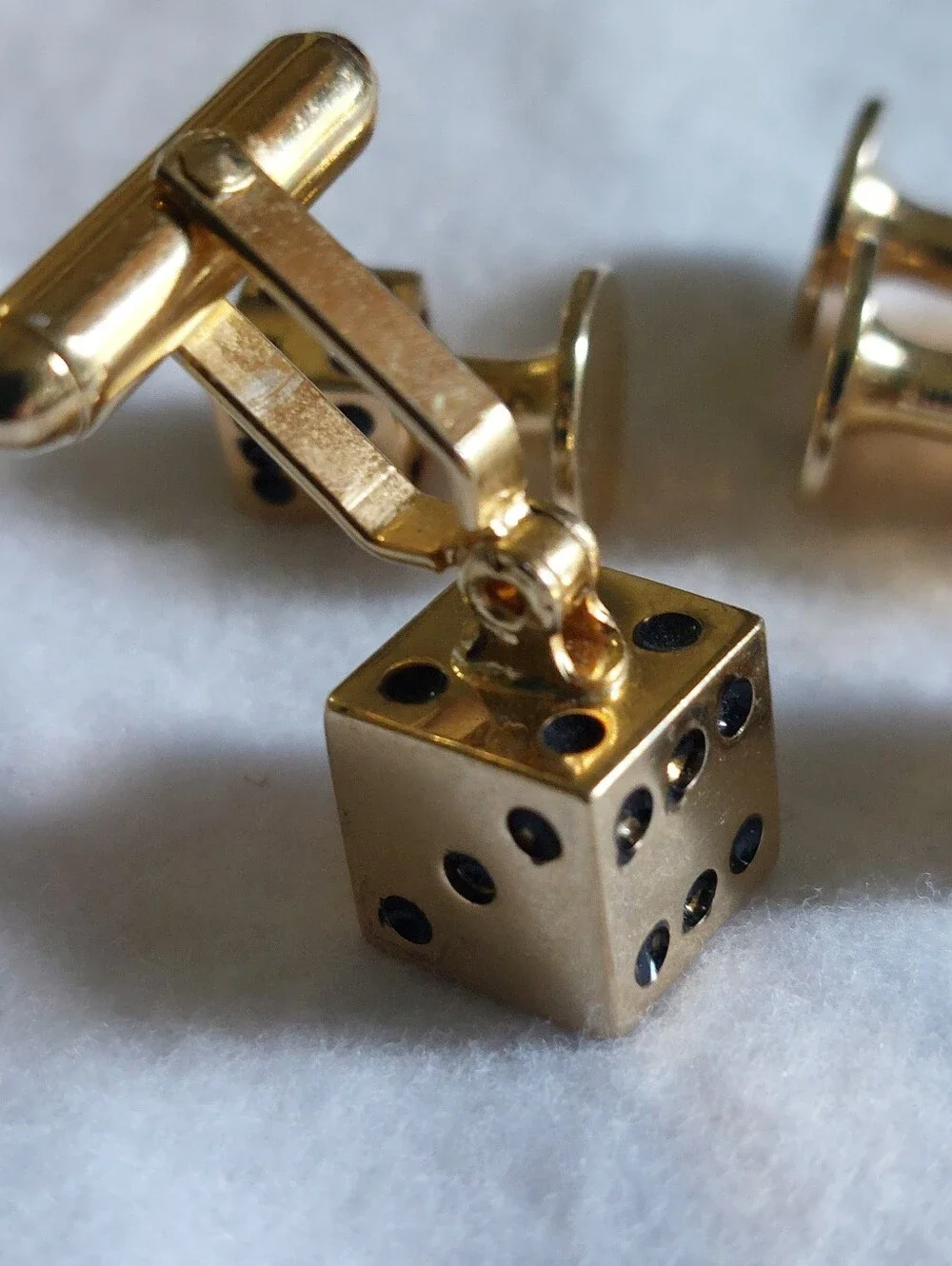 Vintage Men's Gold-Tone Novelty Dice Cufflinks & Shirt Studs Set, Estate Jewelry